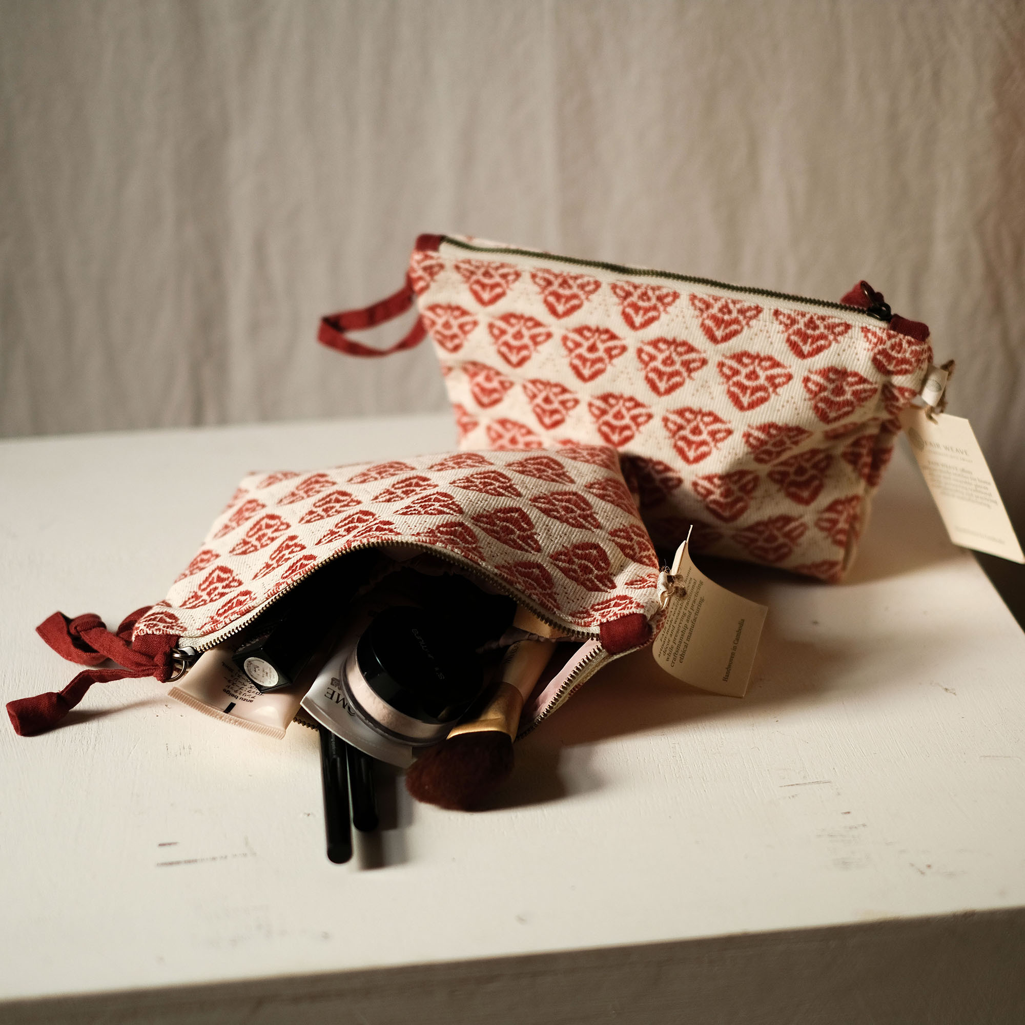 天然染手織布｜化妝包 - 花｜ 柬埔寨