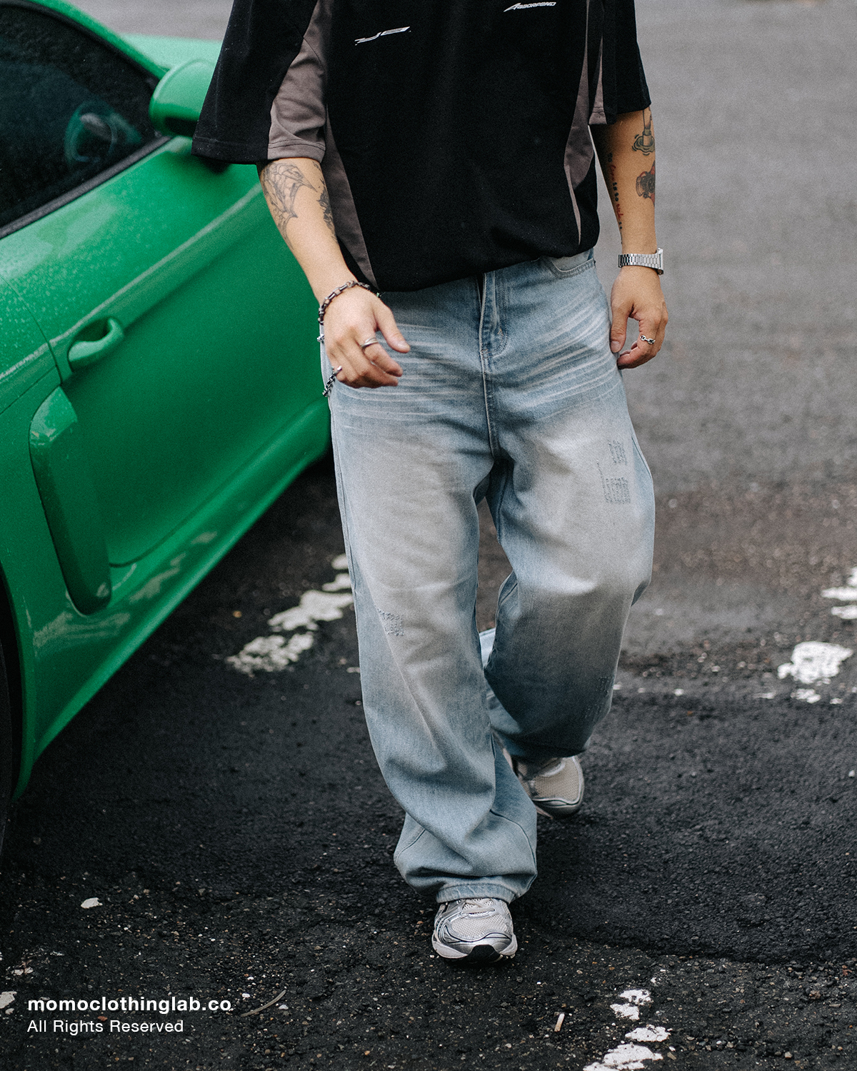 OurPick Wash&Brushed Wide Denim Jeans 寬版刷舊淺牛仔褲