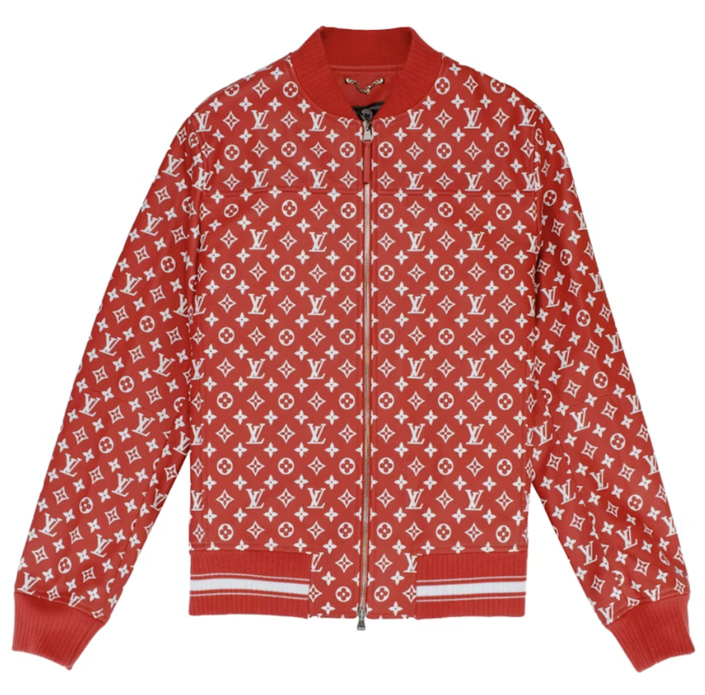 LOUIS VUITTON X SUPREME LV MONAGRAM LEATHER BASEBALL JACKET 老花 皮外套 棒球外套