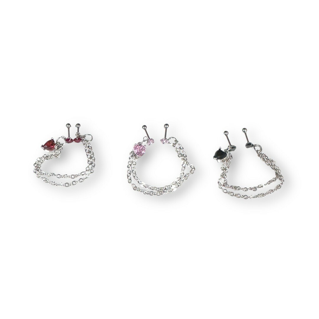 鎖珠-小鋯雙鍊連小鋯吊愛心鋯 3色