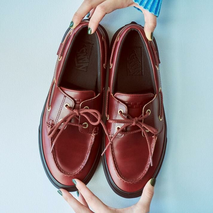 Vans 2 Eyele 日本限定 勃根地酒紅 黑色 皮革 帆船鞋 V176CF