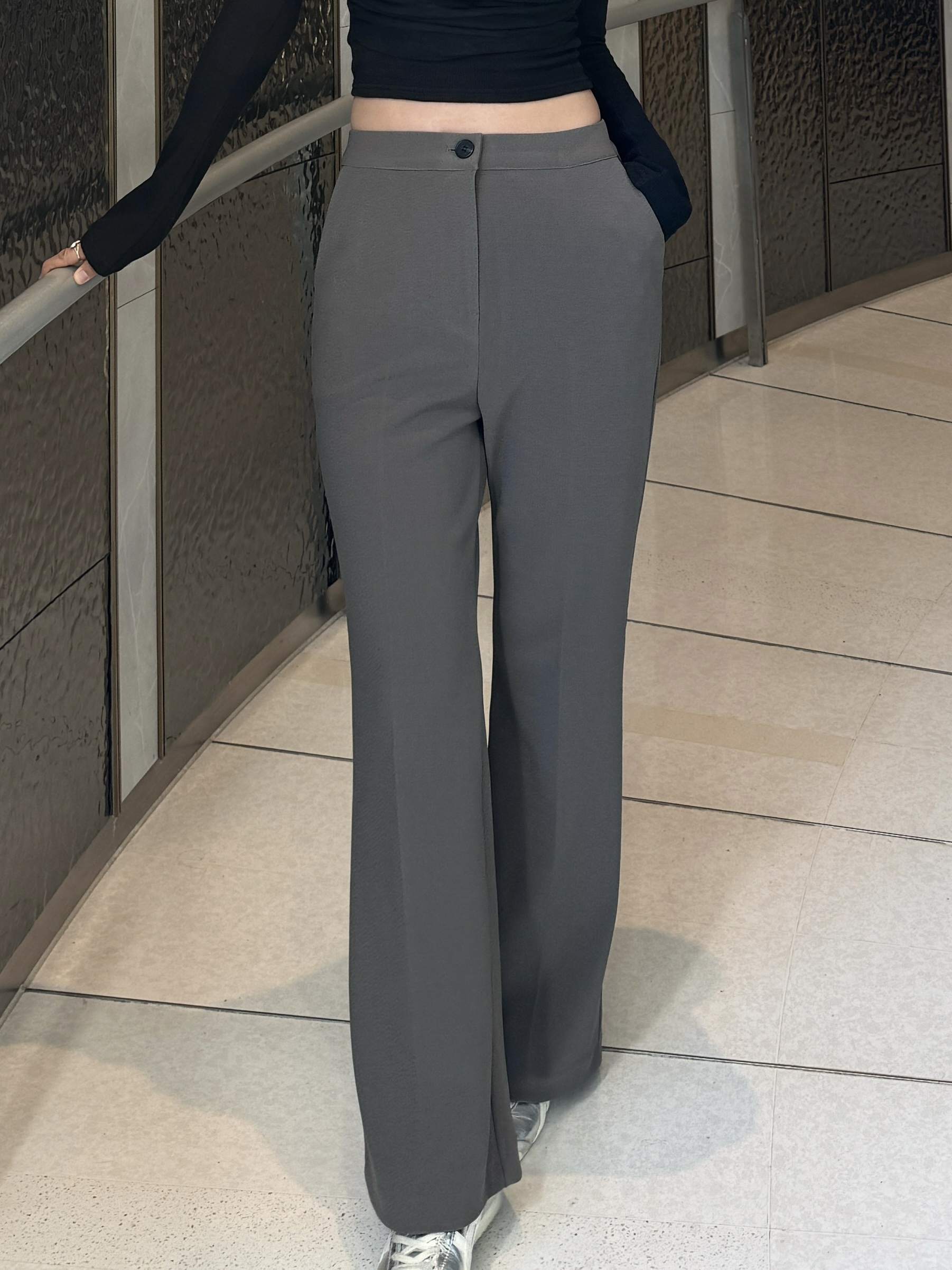 (訂購) 超有彈性! 高腿修身小喇叭西褲 P1022 (卡其啡/深灰/黑)