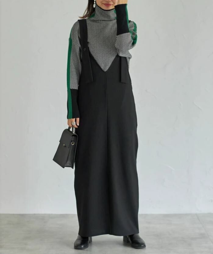 韓國製前後2way黑色型格吊帶連身裙【日本直送】