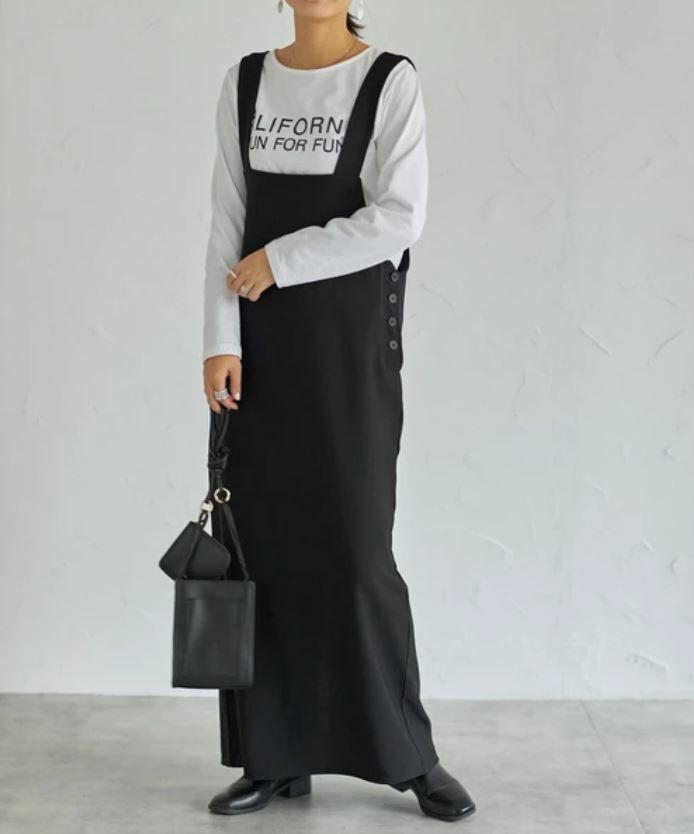 韓國製前後2way黑色型格吊帶連身裙【日本直送】