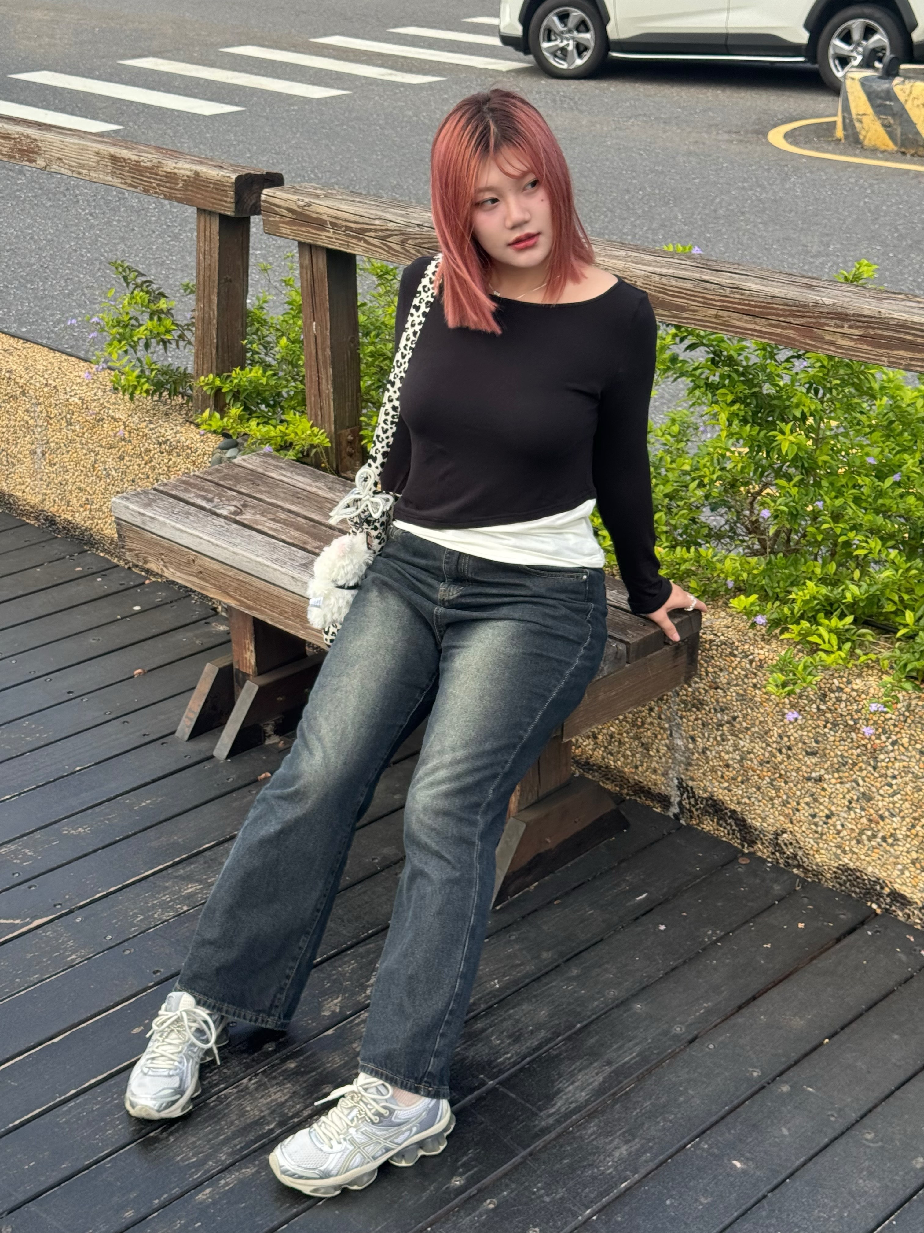 現貨A2彈彈軟軟 韓系設計感斜肩假兩件長袖（黑/灰）