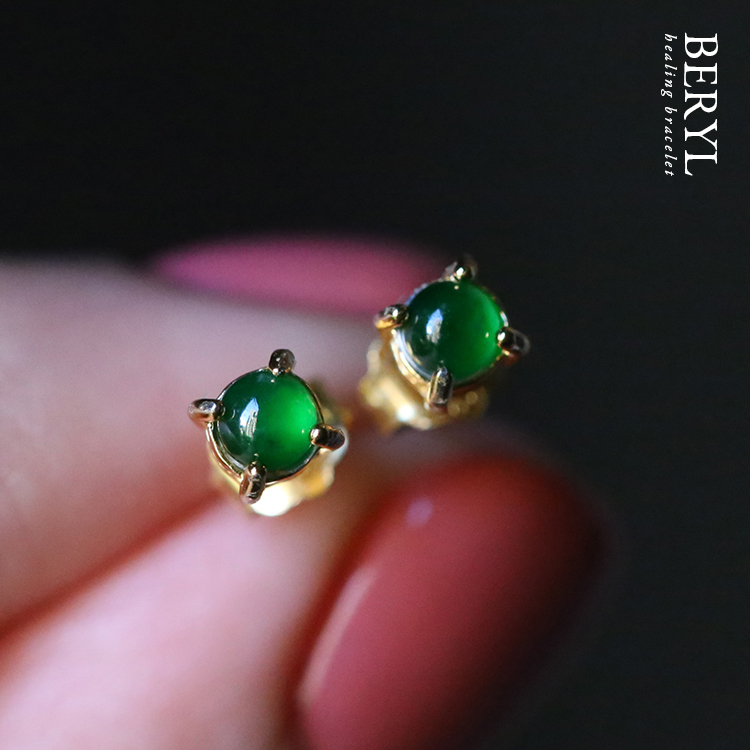 精品翡翠｜滿綠高冰料翡翠純銀耳針