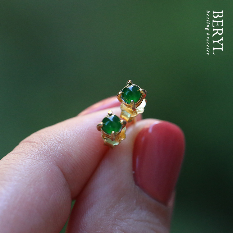 精品翡翠｜滿綠高冰料翡翠純銀耳針