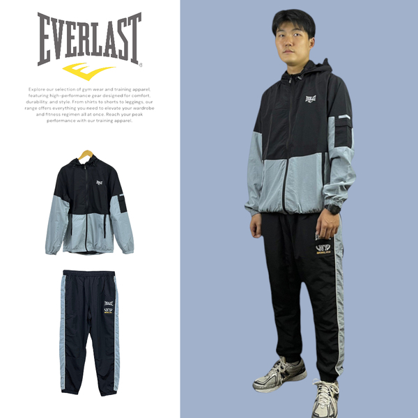 EVERLAST 套裝 黑藍灰 拼接 風衣長褲 風衣外套 男 4151116020 4151126020
