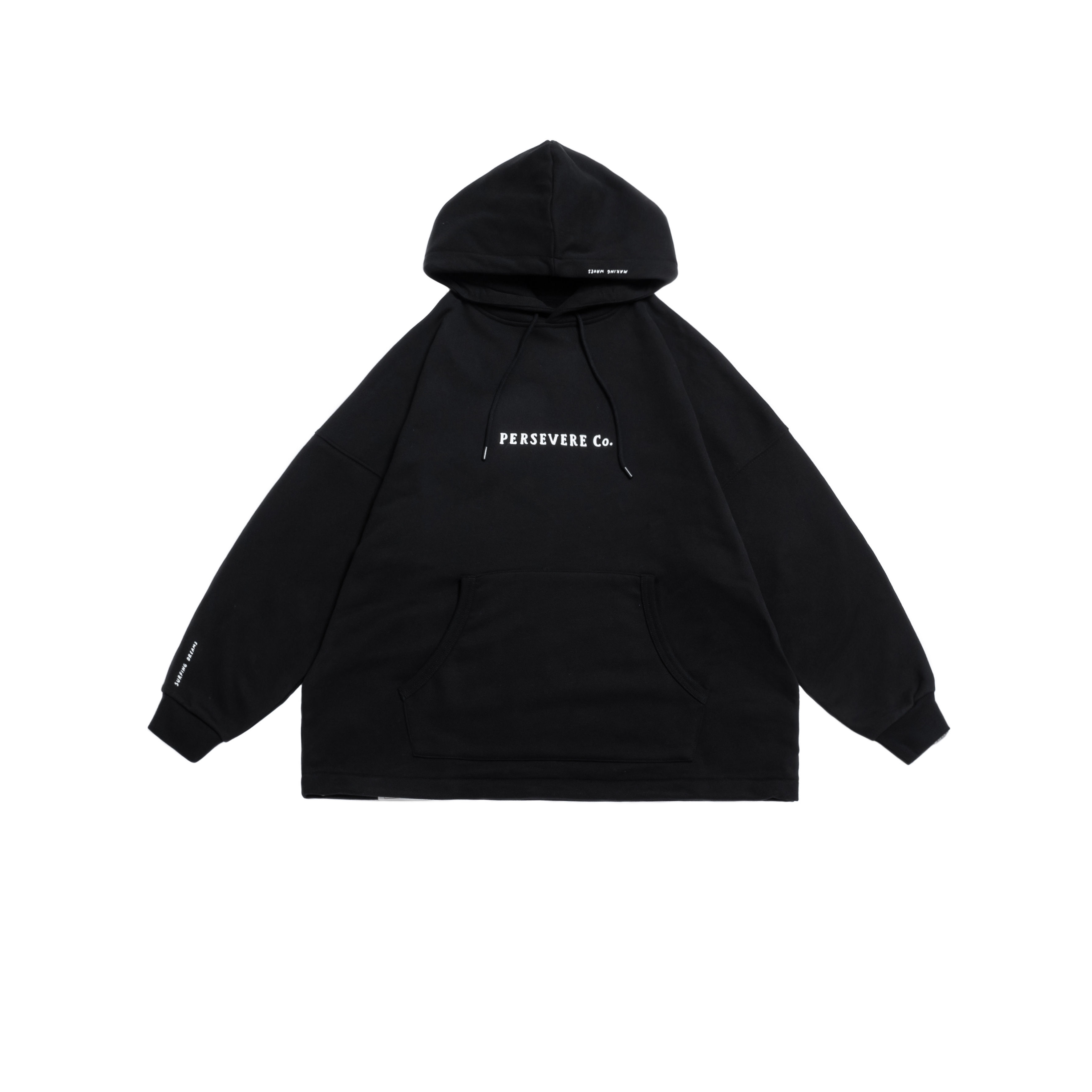 PERSEVERE BRAND LOGO CLASSIC WASHED HOODIE - BLACK / OR
