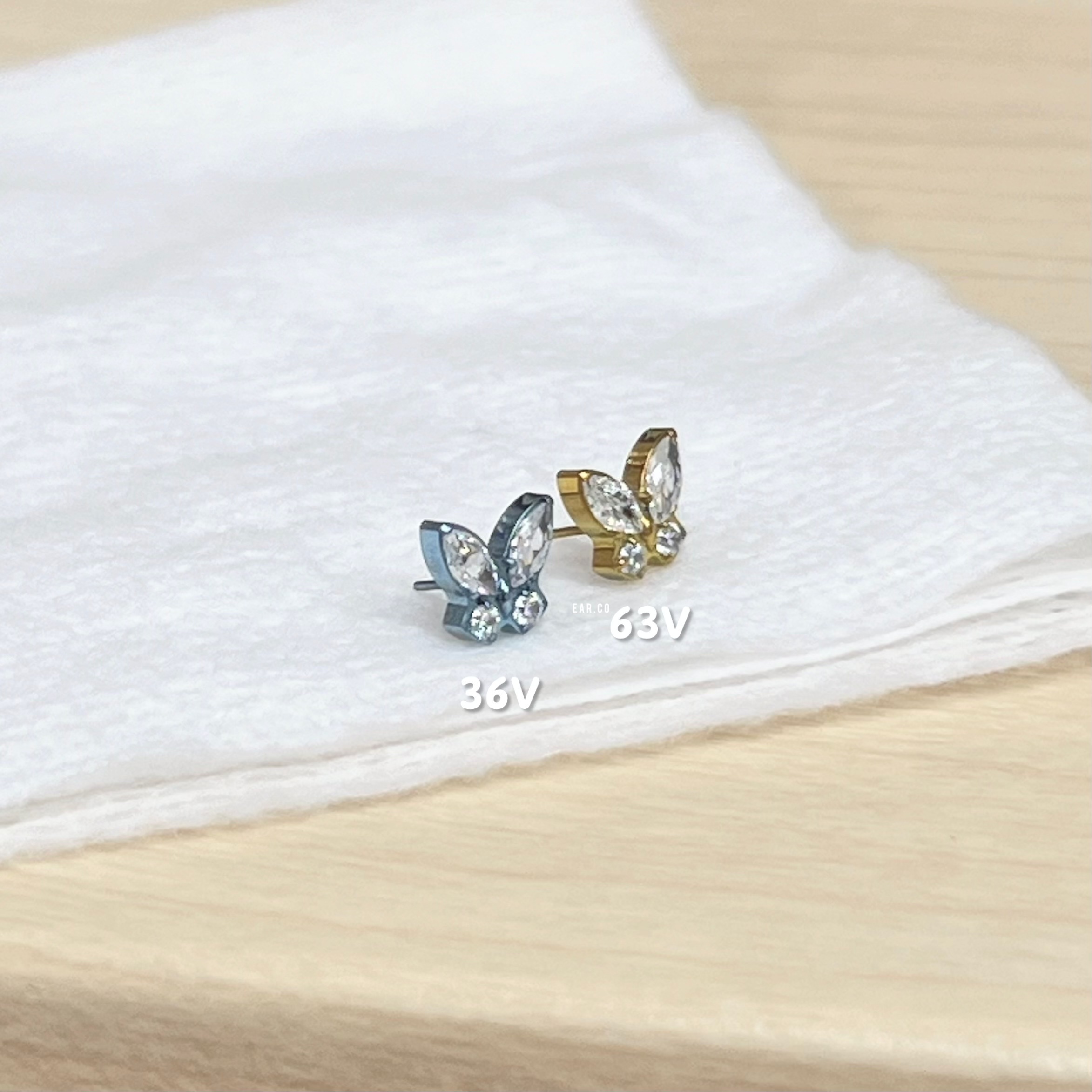 白鋯蝴蝶平頭耳門/耳珠/耳骨釘 [G23 Titanium]