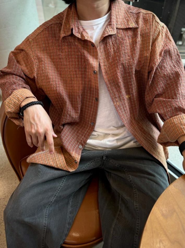 紮染格仔長袖恤衫 HIGH FIVE-107S