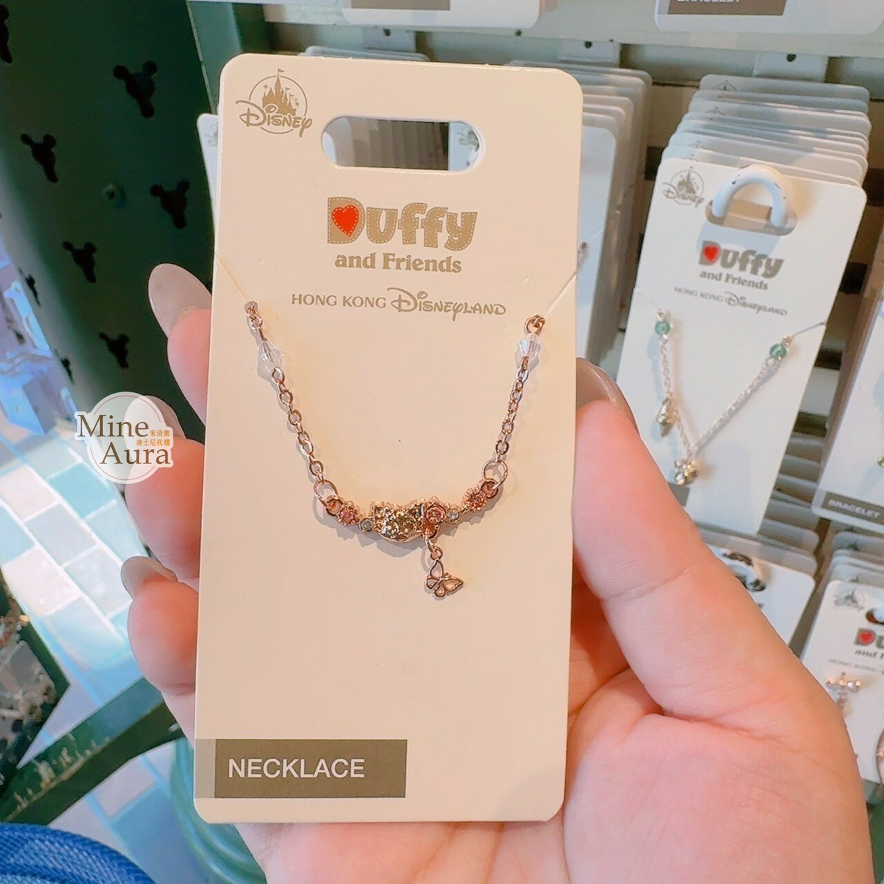 玲娜貝兒 Lina bell 大頭造型 蝴蝶綴飾設計 玫瑰金 項鍊 首飾 -香港迪士尼樂園