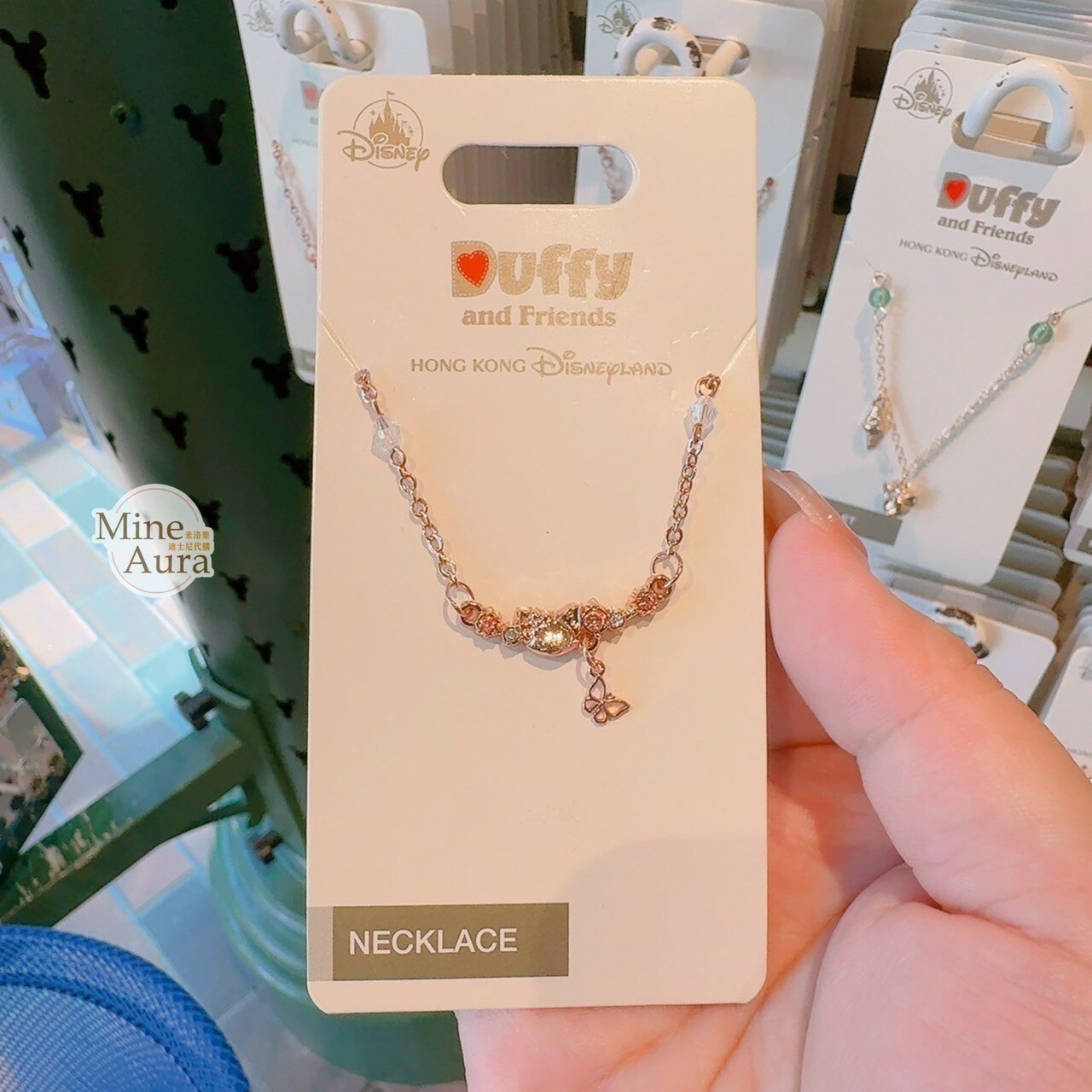 玲娜貝兒 Lina bell 大頭造型 蝴蝶綴飾設計 玫瑰金 項鍊 首飾 -香港迪士尼樂園
