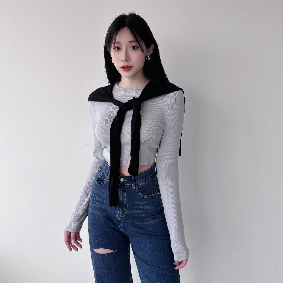 【合身長袖打底衣】DOMISS圓領 彈性 長袖上衣-5色 (現貨)