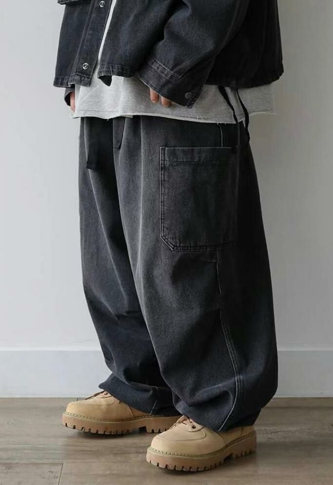 洗水淨色工裝鬆身牛仔褲 FARMERS-038J