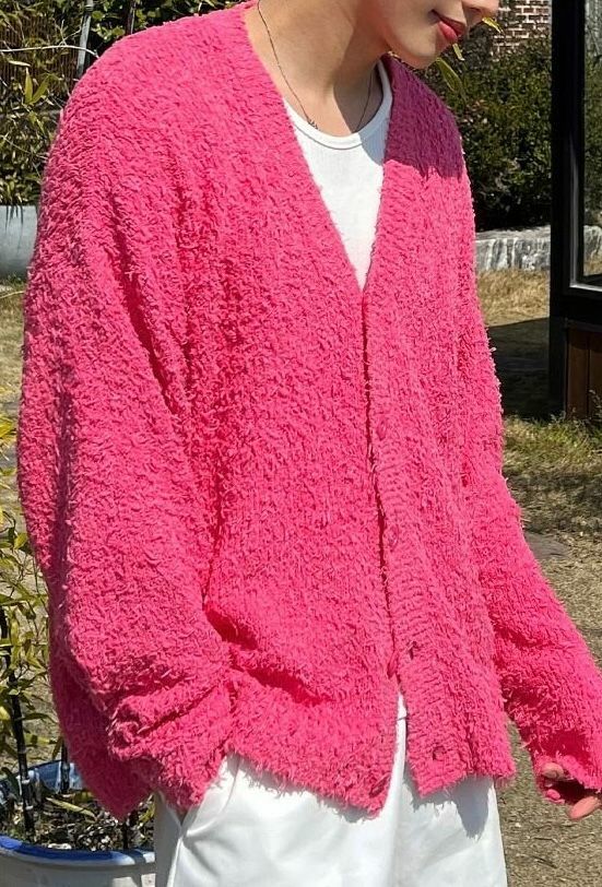 淨色V領開胸針織外套 JK2543