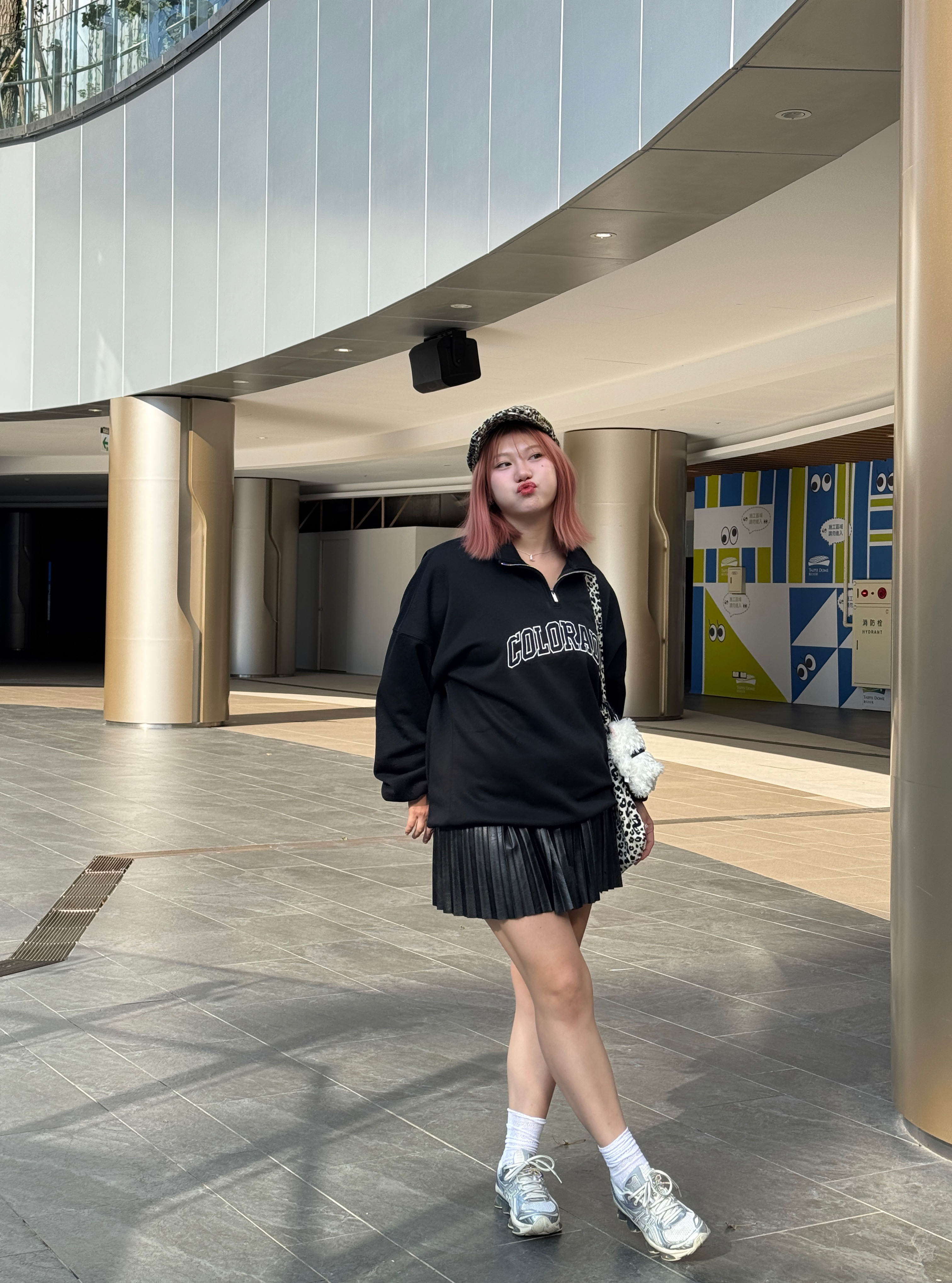 現貨B1秋日の彈性腰圍百摺皮裙（黑/咖）