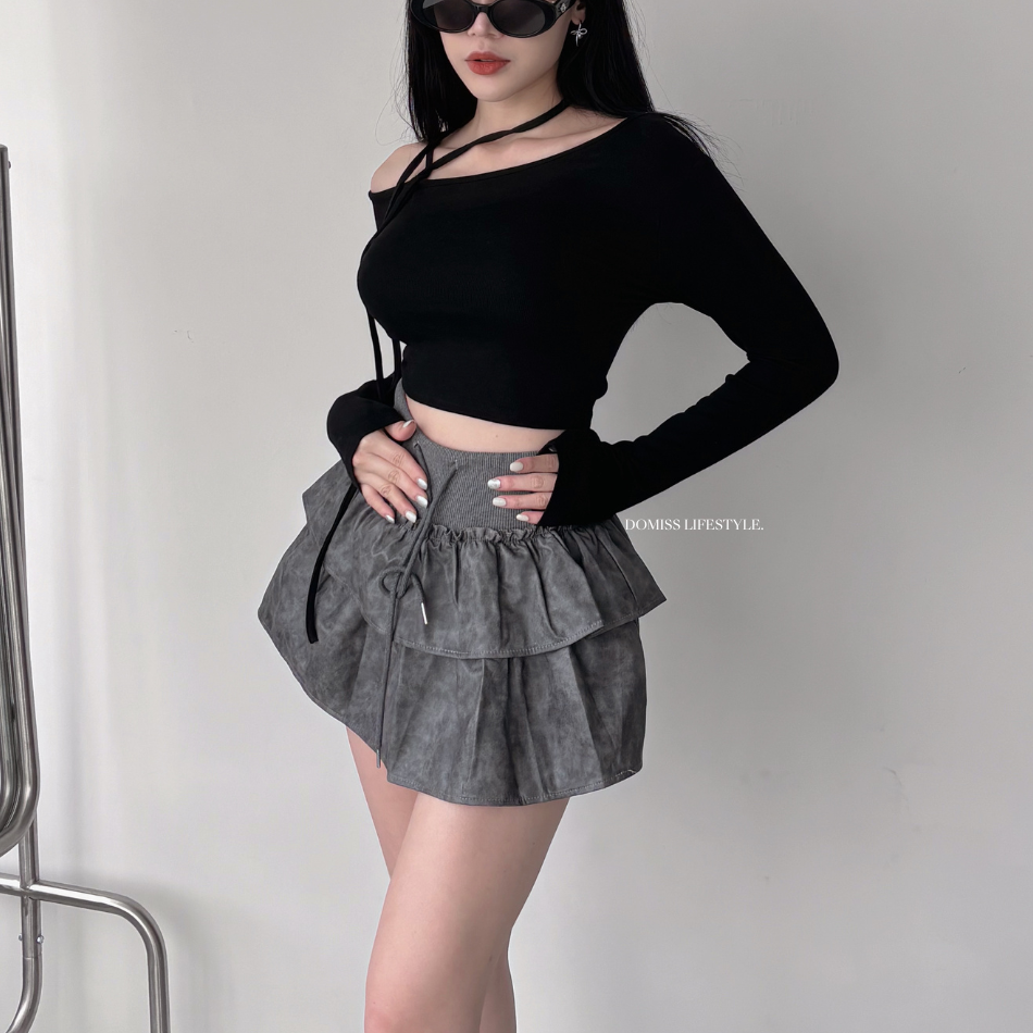 【早秋心機】肩綁繩造型上衣-3色 長袖上衣 合身T恤  (現貨)