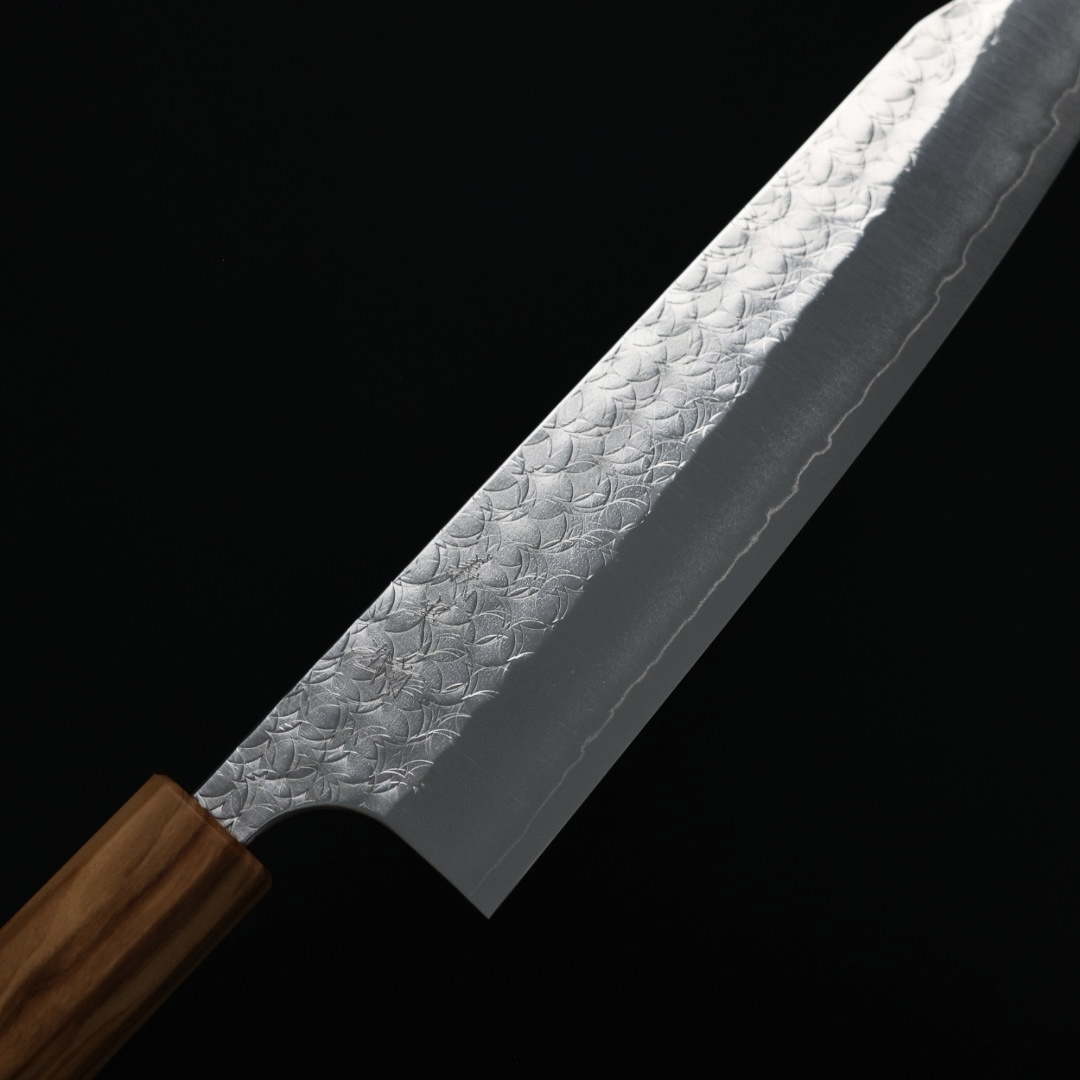 加藤義實水波切付牛刀210mm SG2粉末HSS鋼橄欖木柄