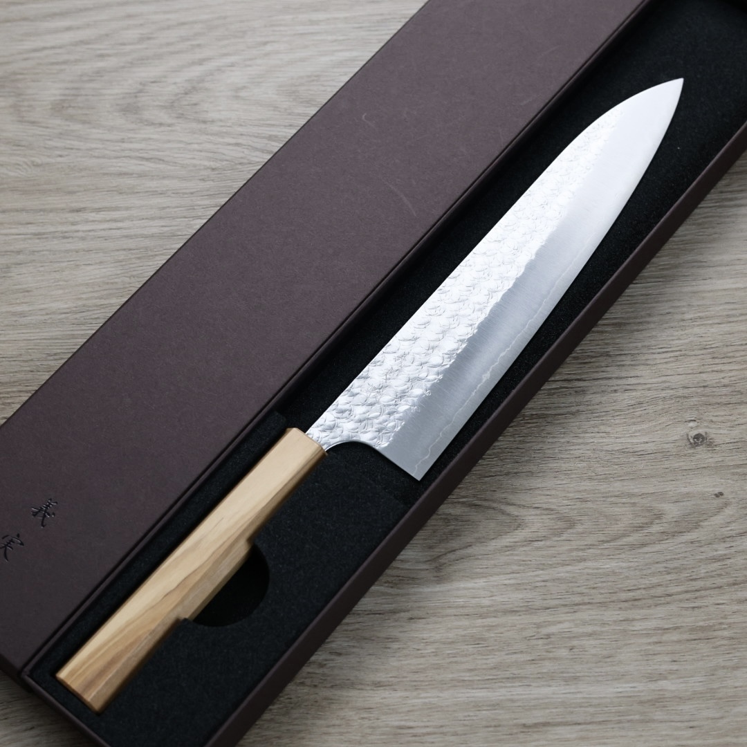 加藤義實水波牛刀240mm SG2粉末HSS鋼橄欖木柄