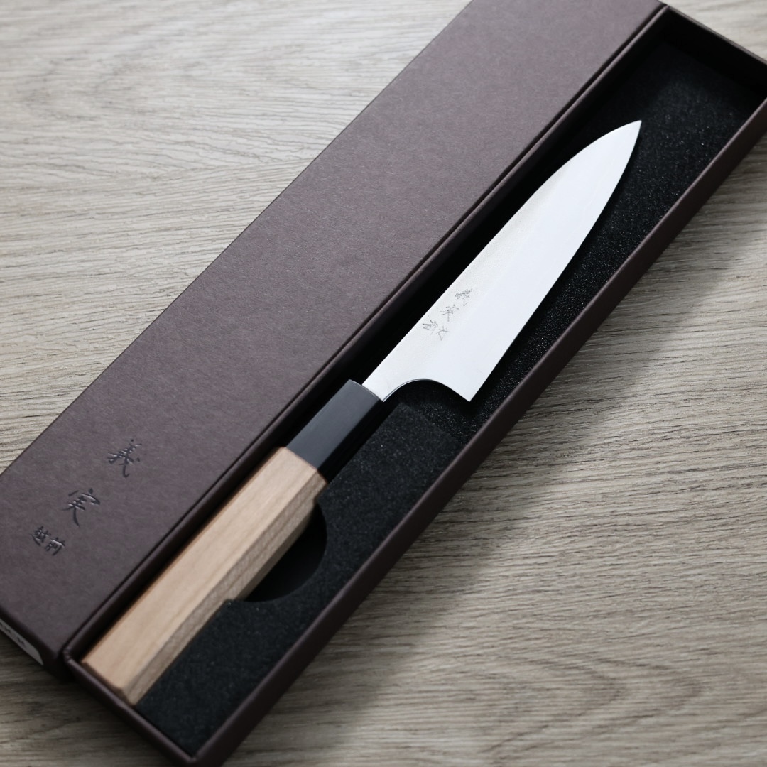 加藤義實 蔬果刀 120mm 銀三鋼 鍛造/梨地 櫻桃木柄