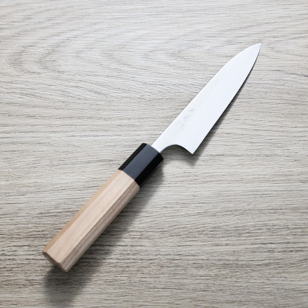 加藤義實 蔬果刀 120mm 銀三鋼 鍛造/梨地 櫻桃木柄
