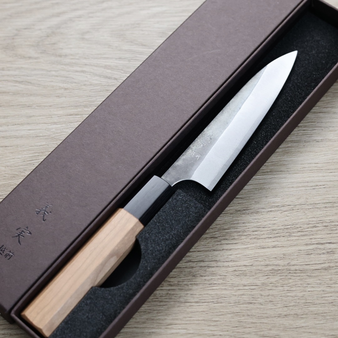 加藤義實 蔬果刀 120mm 青紙超級鋼 櫻桃木柄