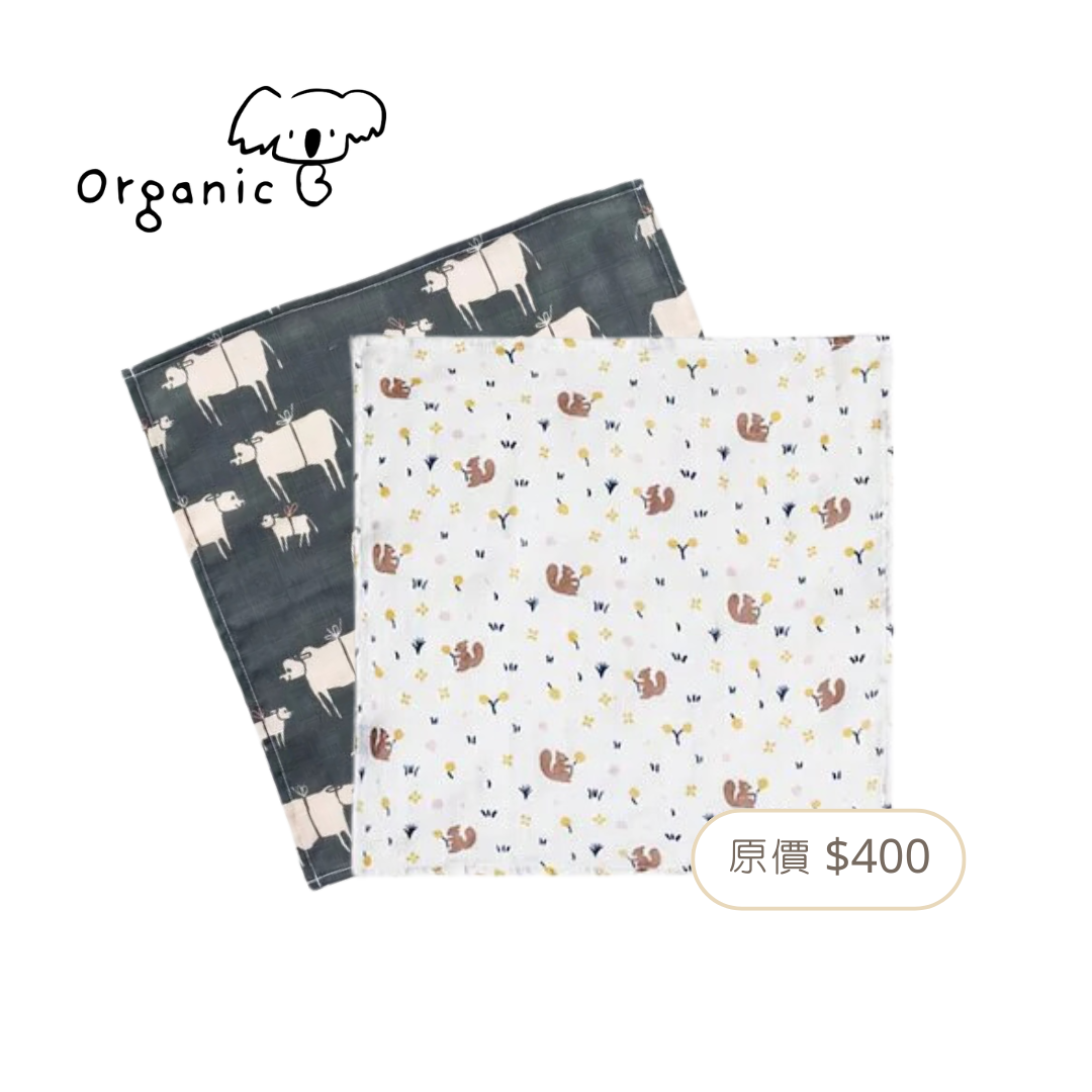 Organic B 有機棉方巾兩入組 (花色隨機)