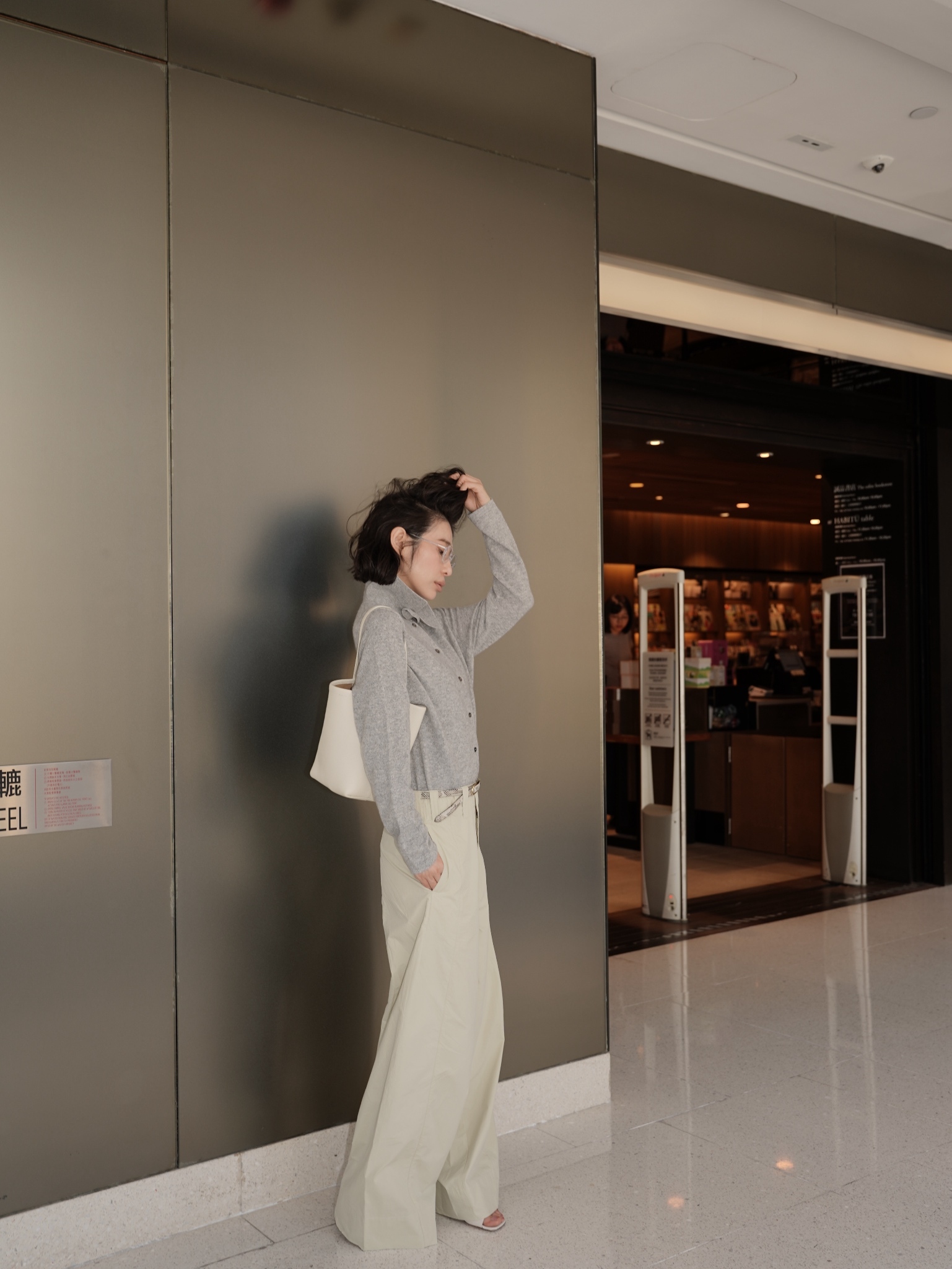 HANAA 初秋新款純棉調節腰帶寬鬆款闊腿休閒褲