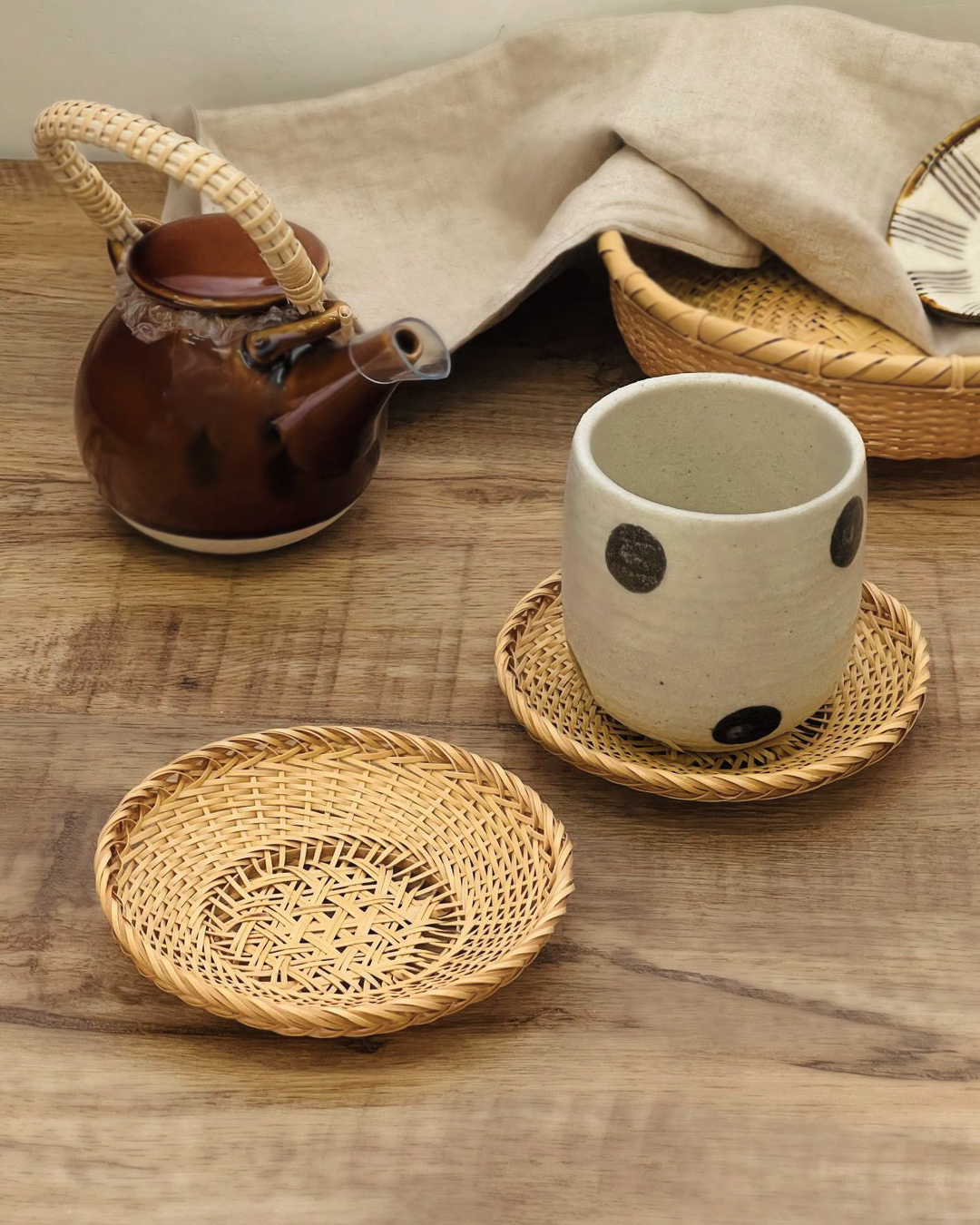 日本製 山吹竹編茶托｜雅竹