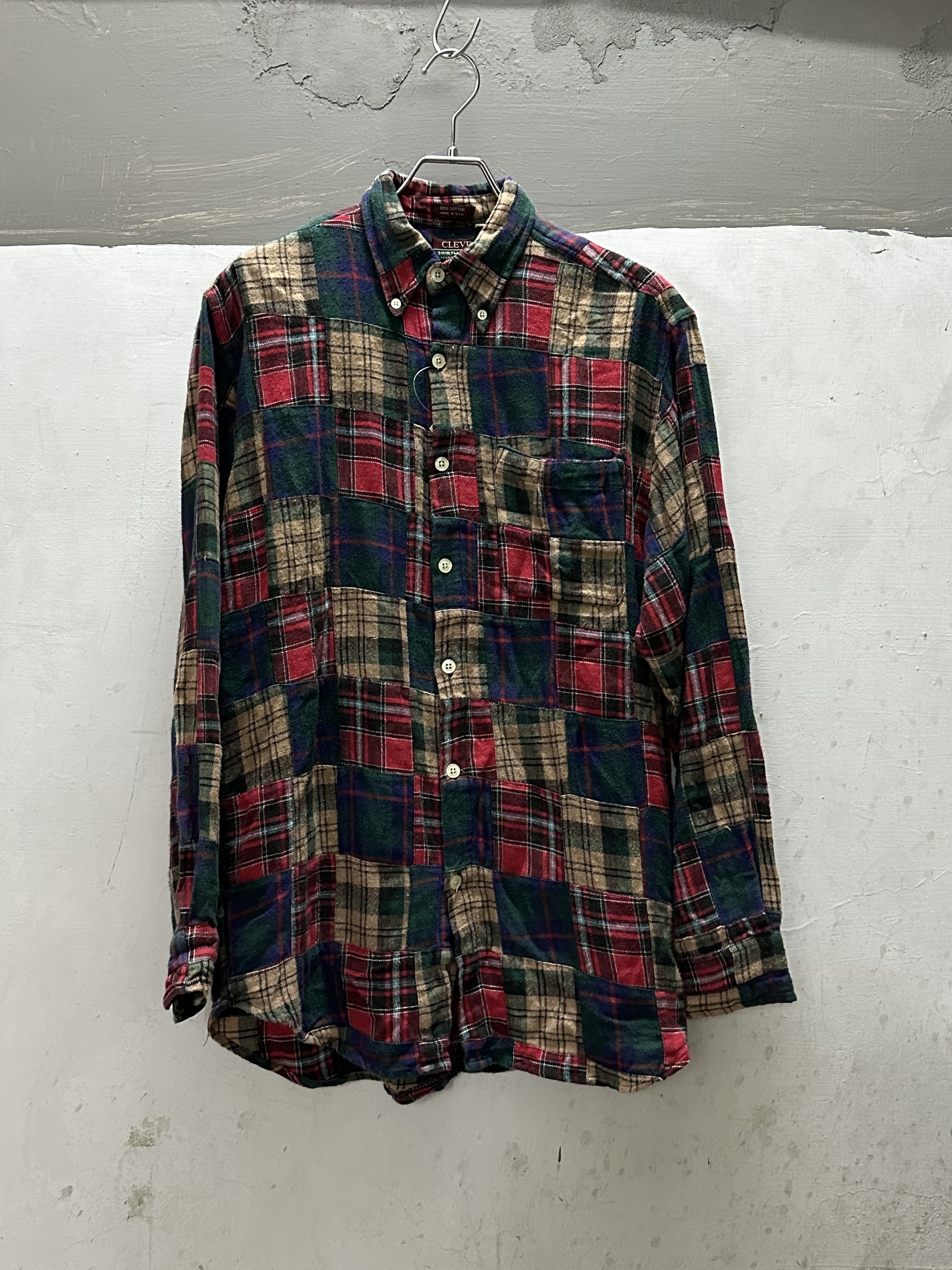 90s CLEVE Flannel Patchwork Shirt Made in USA