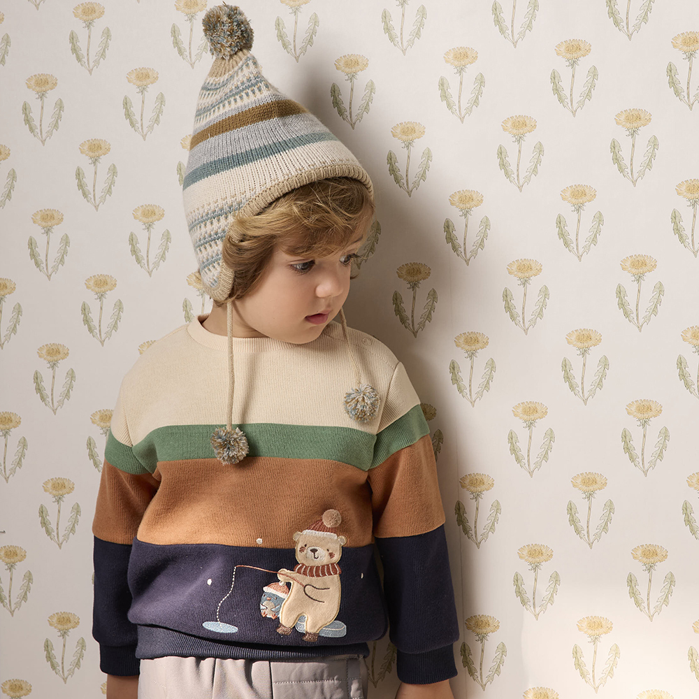 PIPPY  快樂小熊條紋圓領長袖上衣 綠