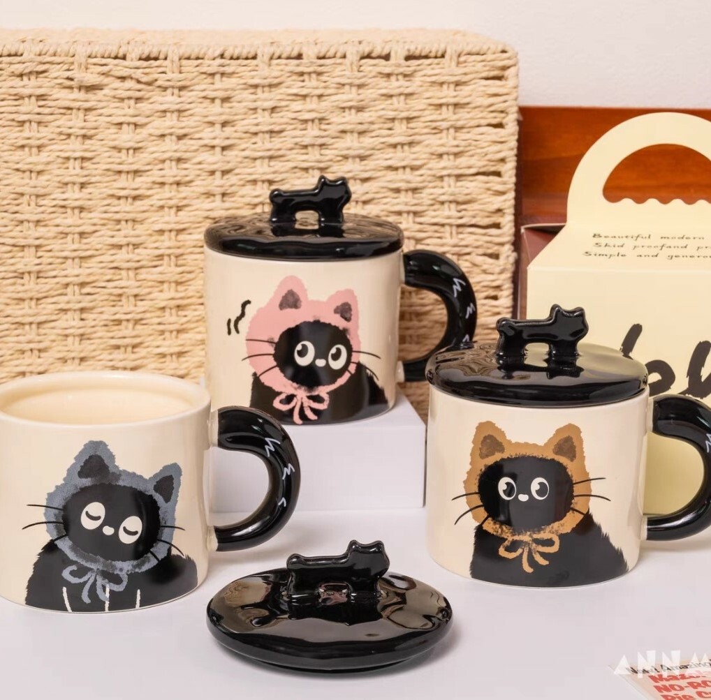 可愛貓咪帶蓋陶瓷馬克杯