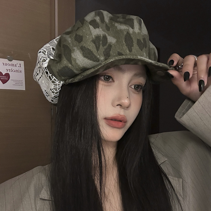 豹紋蕾絲貝雷帽