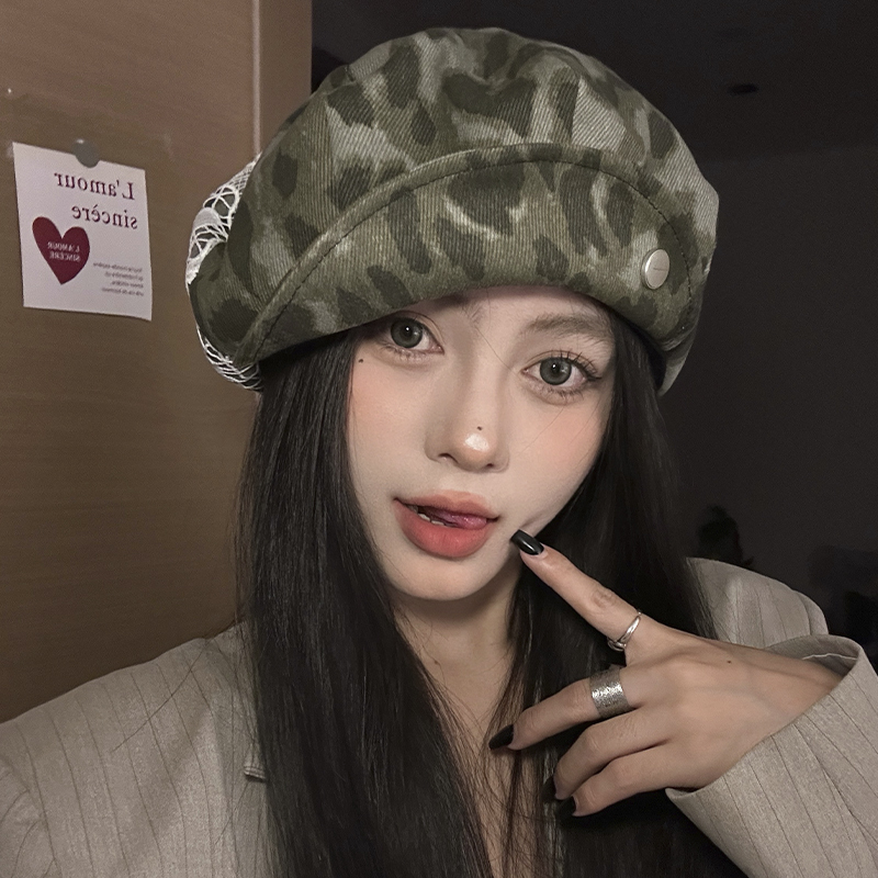 豹紋蕾絲貝雷帽