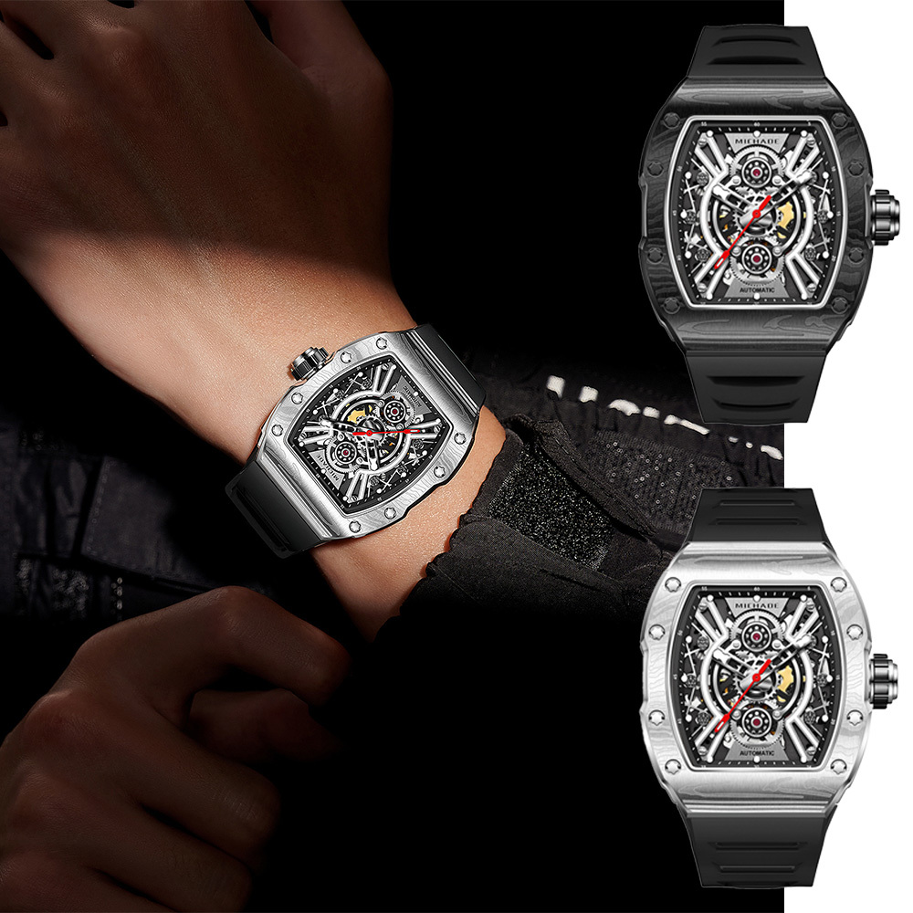 (預購)MICHADE 米查德 MC 62-01 幻影系列 鋼鐵之芯 鏤空錶盤 拉絲紋錶殼 酒桶 夜光指針 機械 手錶 中性