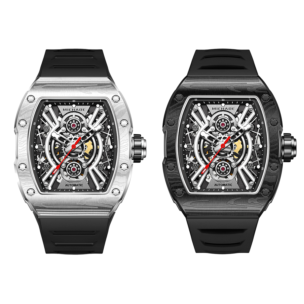 (預購)MICHADE 米查德 MC 62-01 幻影系列 鋼鐵之芯 鏤空錶盤 拉絲紋錶殼 酒桶 夜光指針 機械 手錶 中性