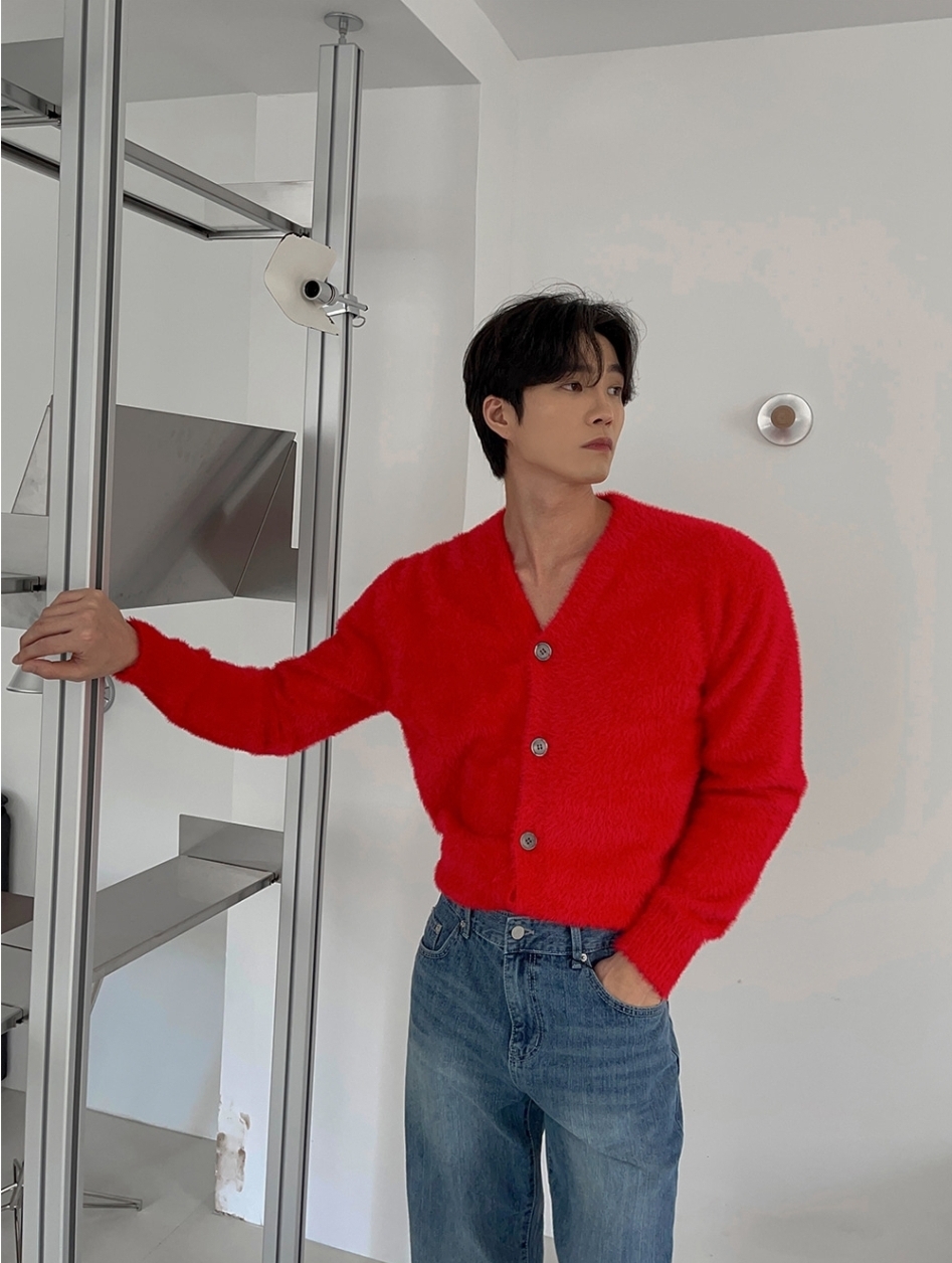 馬海毛安哥拉羊毛V領開襟衫