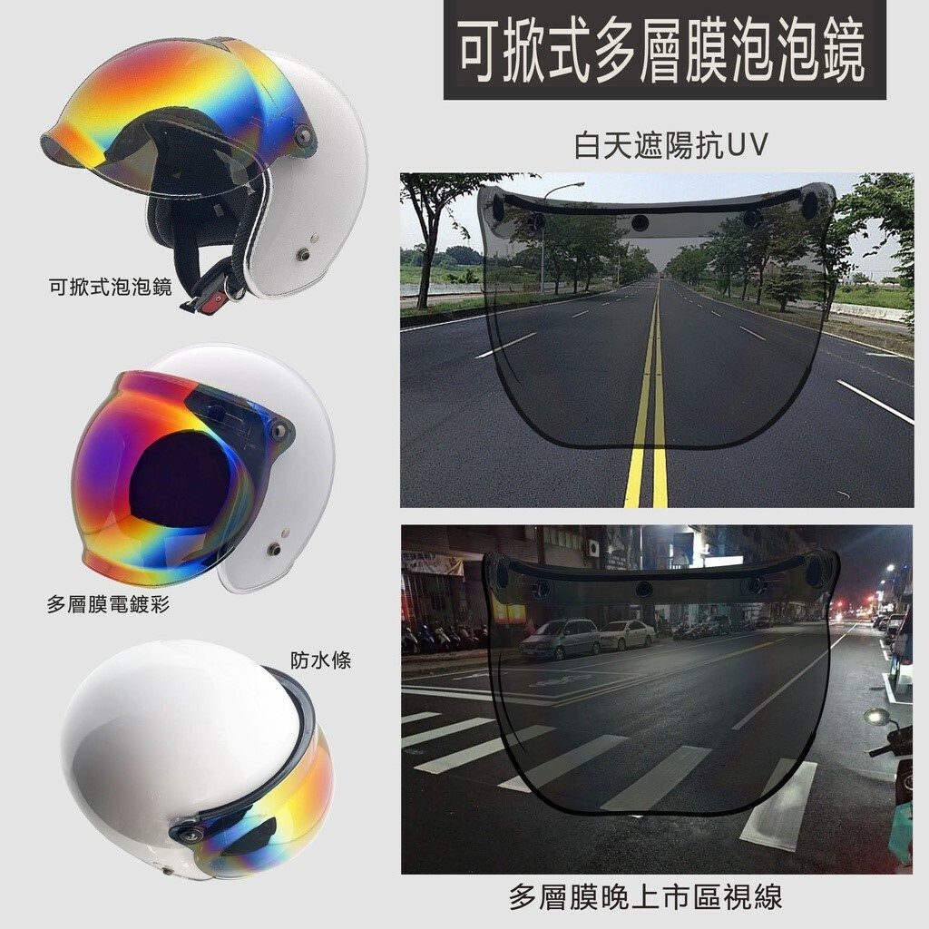 三釦式 多層膜泡泡鏡片 可掀式 安全帽鏡片