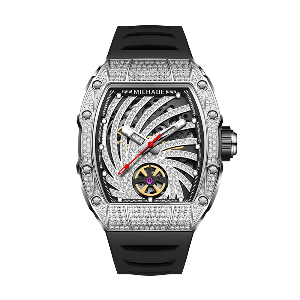【MICHADE 米查德】 MC 64-01 幻影系列-風暴之眼 晶鑽鏤空錶盤 夜光指針 酒桶款 機械 腕錶