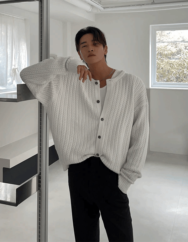 (韓國限時特價)麻花圓領開襟衫