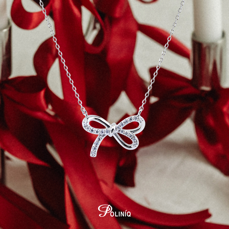 925純銀「蝴蝶結」晶鑽套鍊 (16吋+2公分延長鍊)-SDS0022