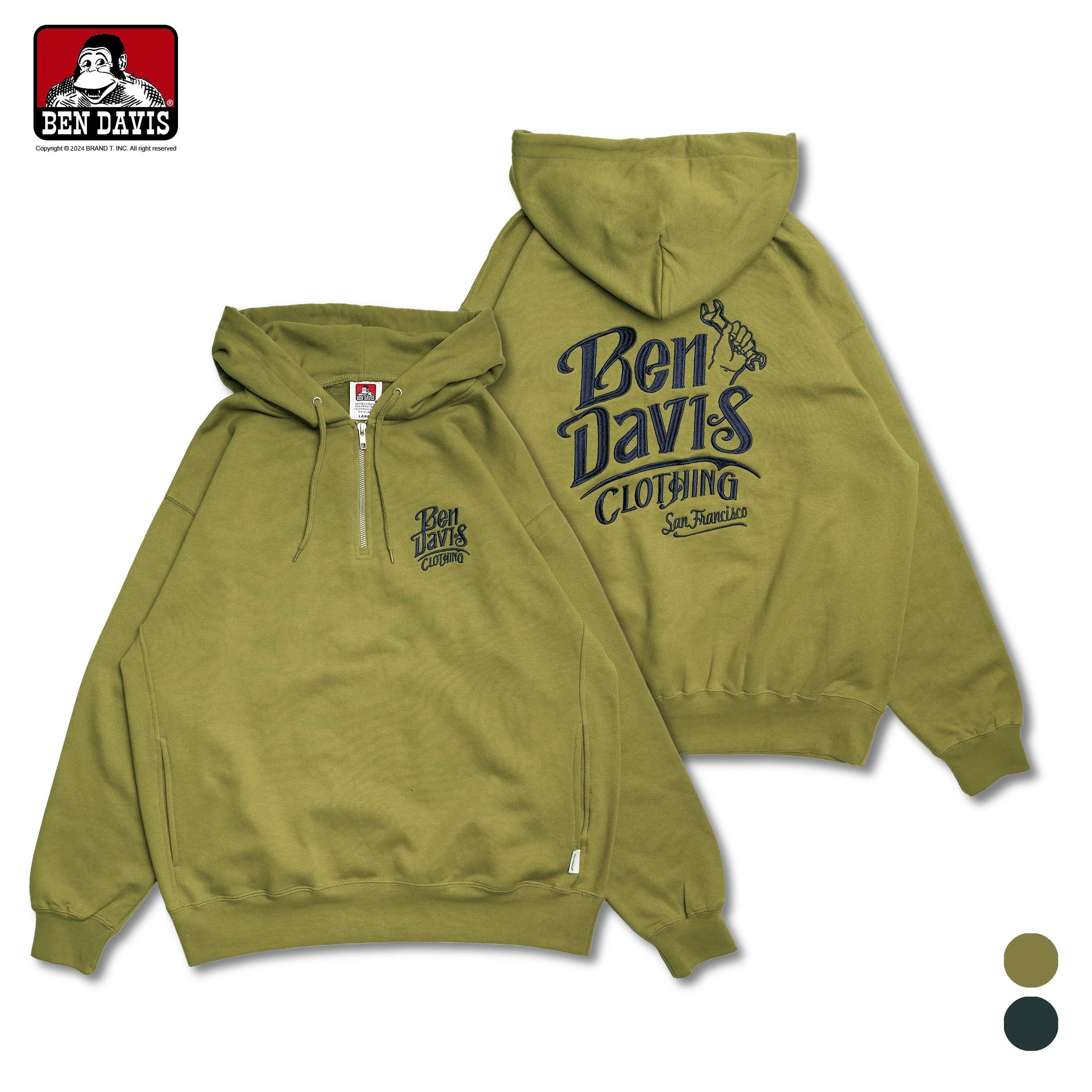 【 BEN DAVIS | 日系猿人刺繡板手LOGO半開襟帽TEE - 2色 】