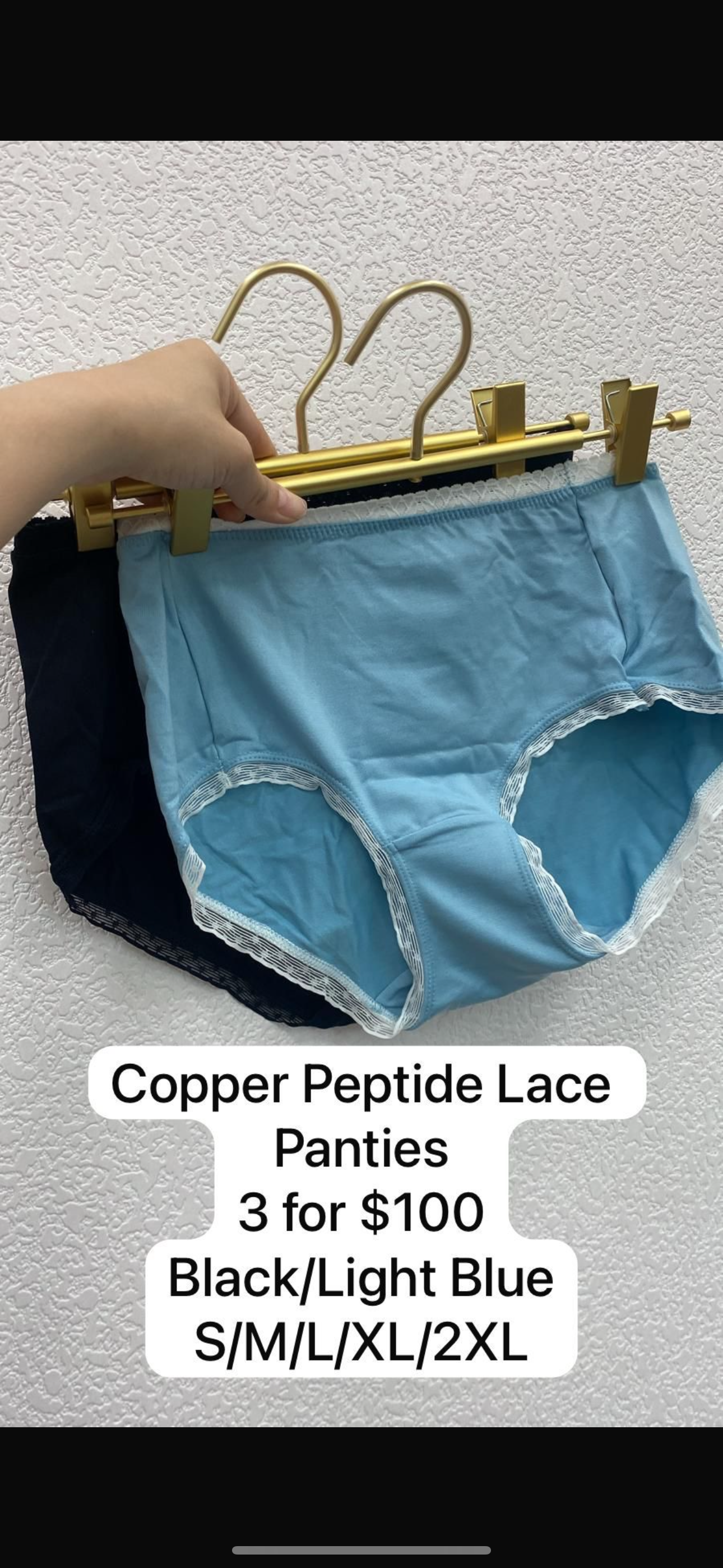 3 COPPER PEPTIDE LACE PANTIES ( LIGHT BLUE ) SIZE L