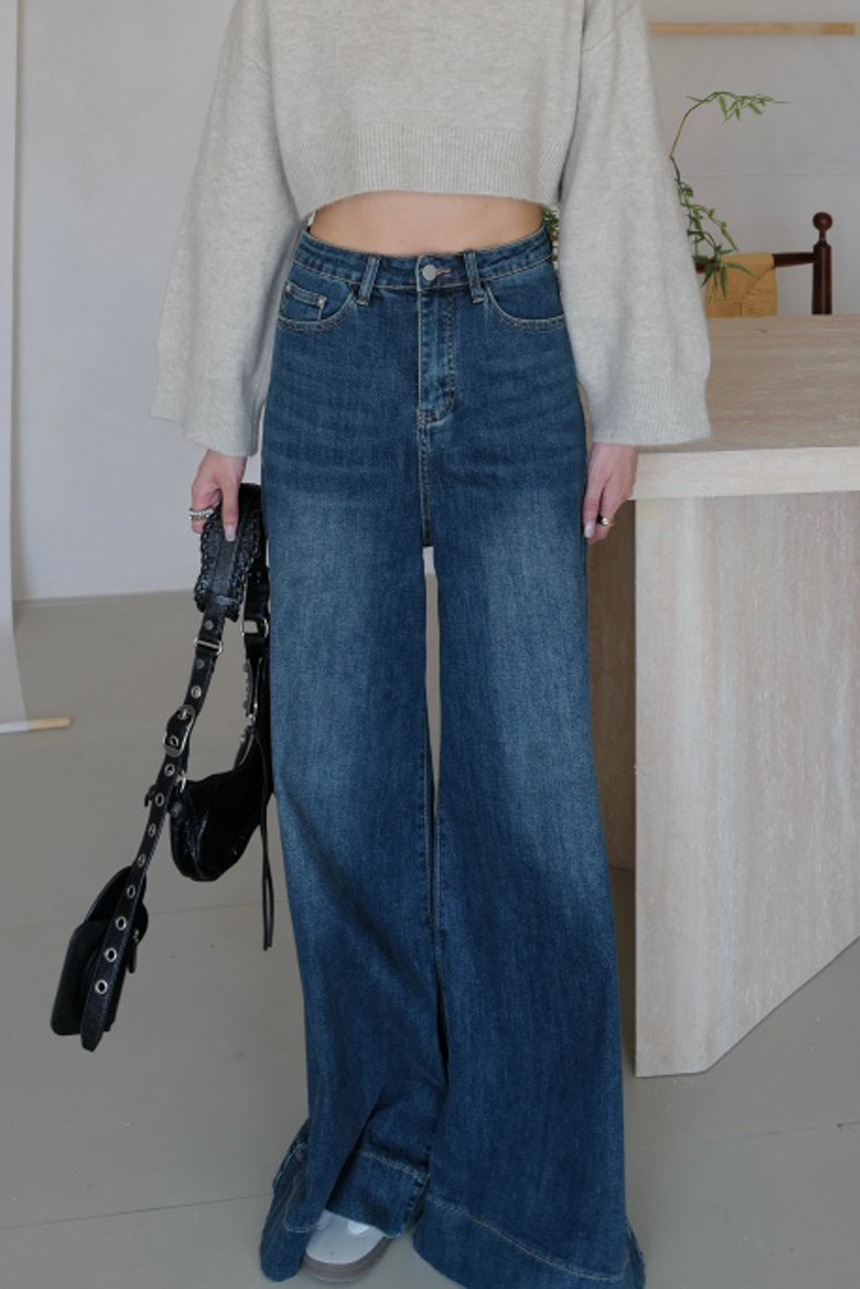 下縫線牛仔闊腿褲*3色