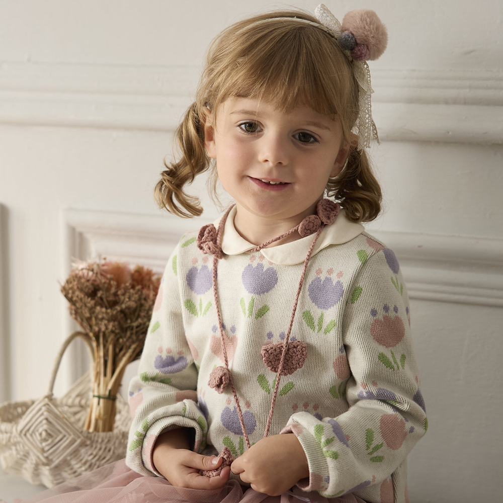 PIPPY 可愛鬱金香緹花花邊領長袖上衣 紫