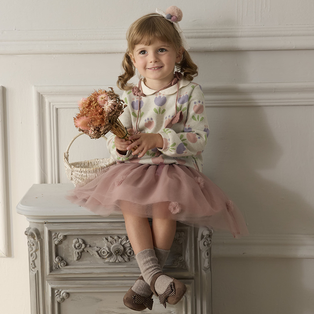 PIPPY 可愛鬱金香緹花花邊領長袖上衣 紫