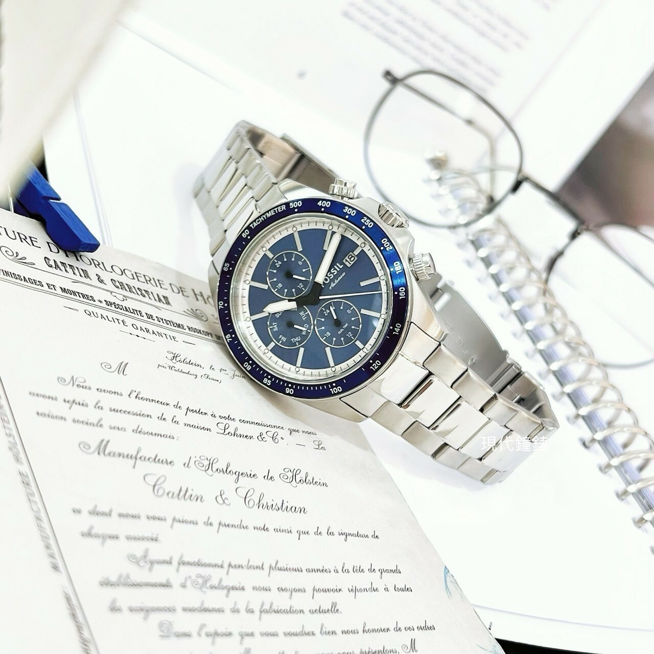 【FOSSIL】Autocross 藍海跳色三眼計速手錶BQ2869 42mm現代鐘錶