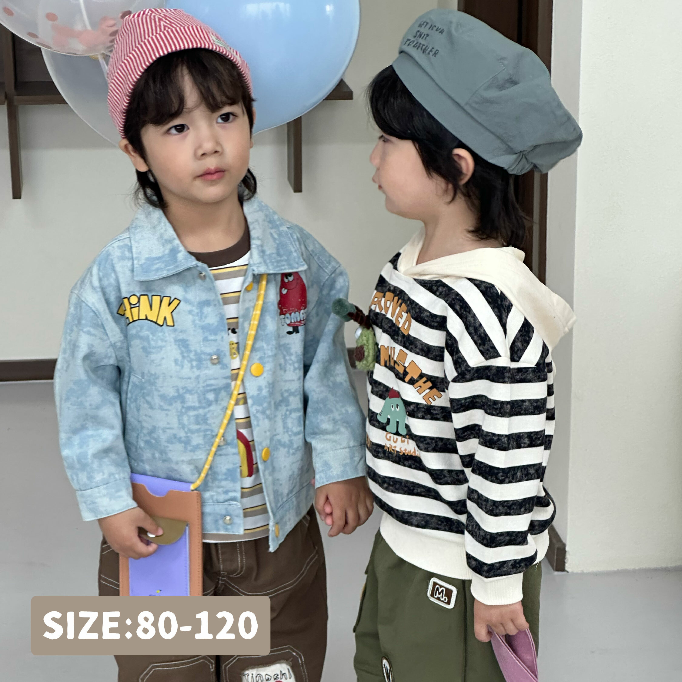 【H45167】俏皮番茄醬渲染牛仔外套