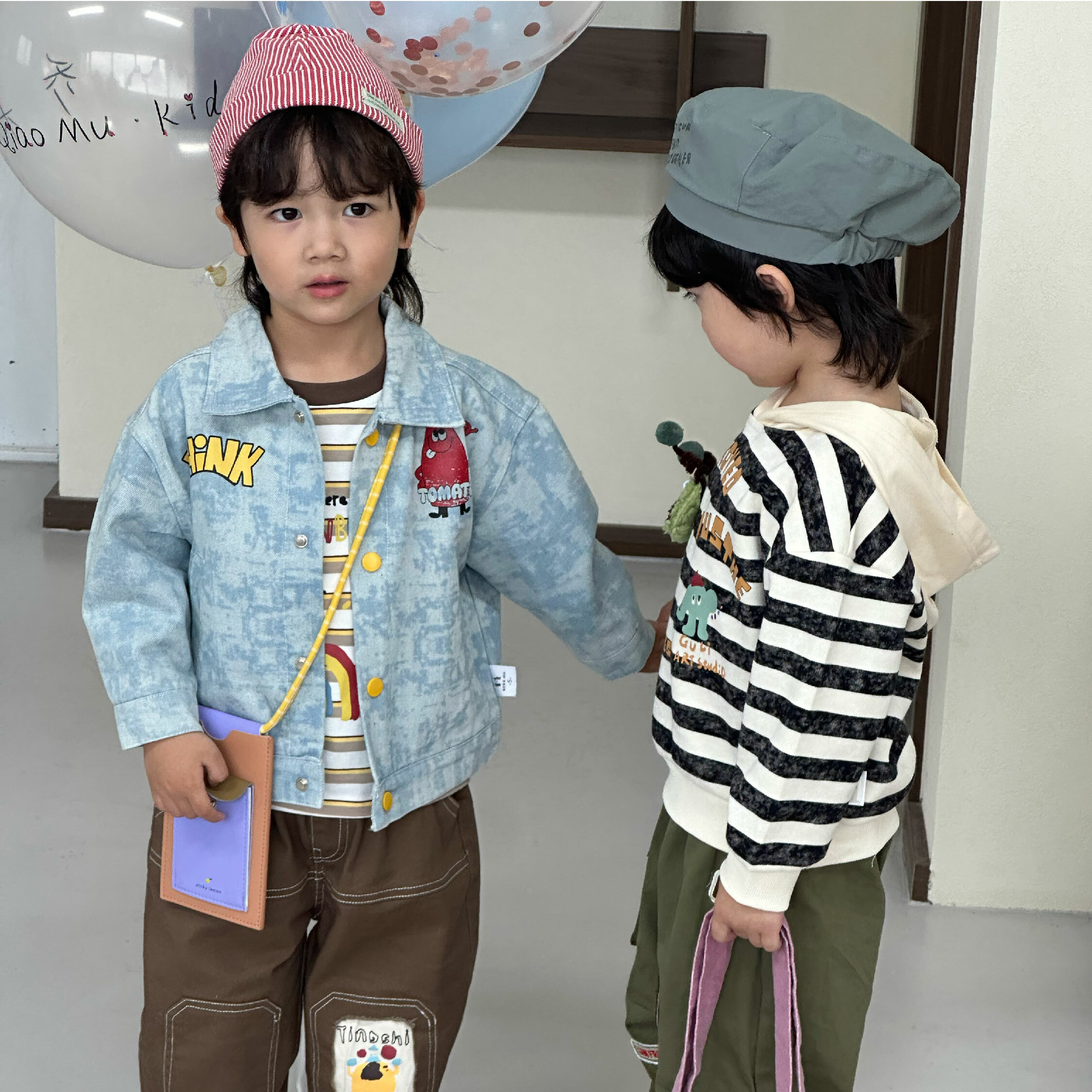 【H45167】俏皮番茄醬渲染牛仔外套